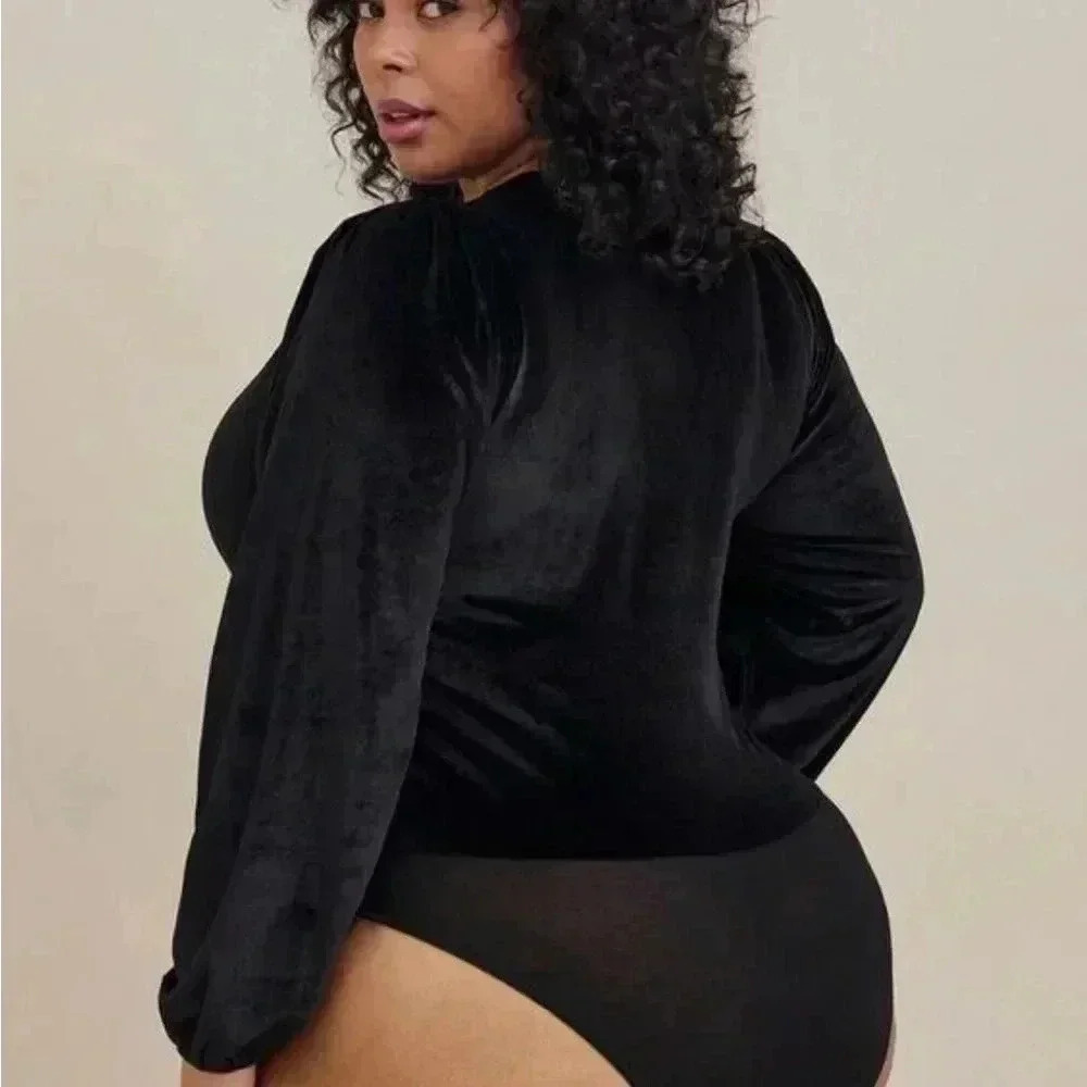 Torrid Soft Velvet Stretch V-Neckline Long Sleeve Bodysuit - Picture 3 of 9
